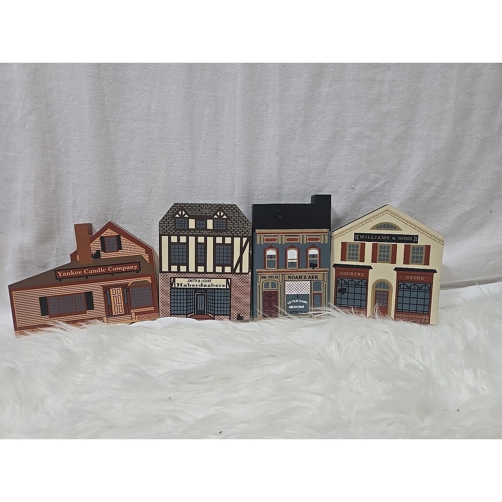 Lot Of 4 The Cat's Meow‎ Wood Building Shelf Sitters Faline Signed Noah's Ark